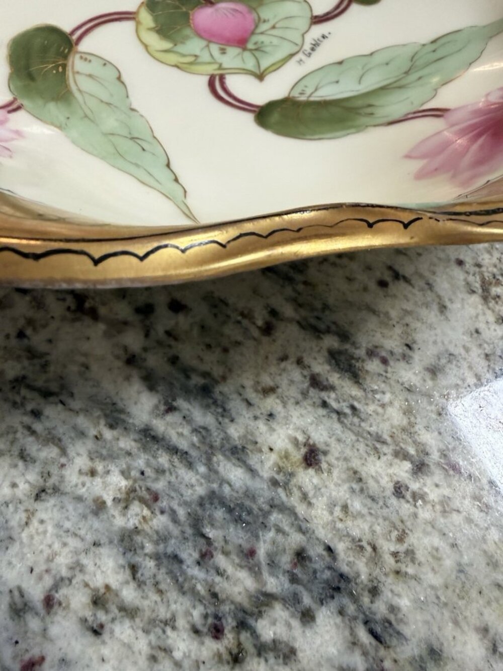 Vtg Hand painted J&C Bavaria Centerpiece Bowl Wheelock La Art Modern Water Lily - Picture 3 of 9